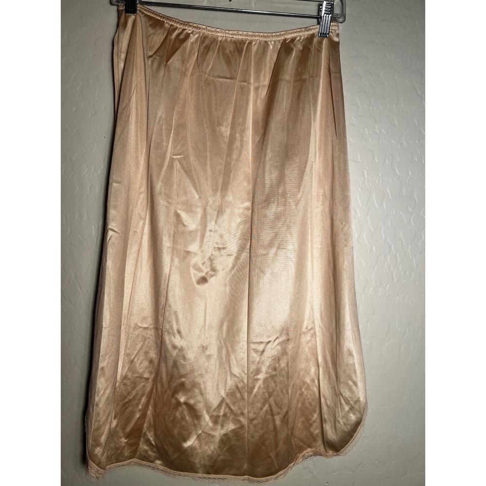 Vintage Texsheen Lingerie Half Slip Beige Lace Trim Made in USA Size Medium